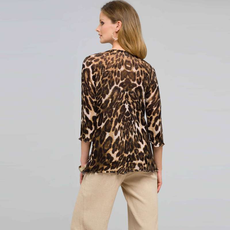 Animal V-Neck Cardigan, earth brown combo, large image number 1